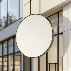 mockup circle blank sign white board realistic in front of the shop