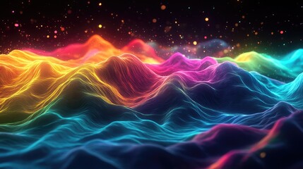 Fototapeta premium A dynamic wave of sound visualized through colorful, undulating 3D shapes.