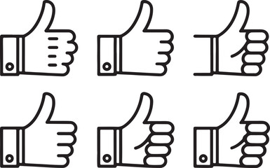 Easy thumbs up editable flat stroke line art icon set. Outline of like thumb emoji. Vector illustration on a white background.