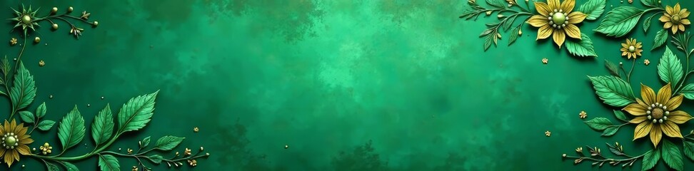 Obraz premium Distressed green backdrop, intricate etched floral ornament , frame, floral, illustration