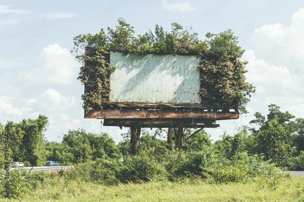Poster a blank billboard with space for text or content is set against the backdrop of a big city in the ev