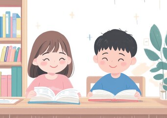 children reading a book