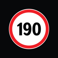 Speed limit sign 190 km per hour icon vector illustration