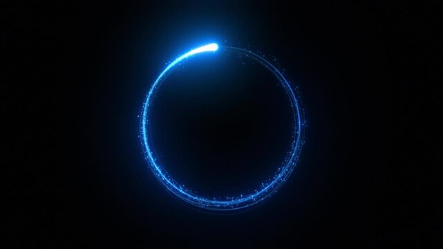 Beautiful Light Streak Blue Color Forming Circle Shape on Black Background. Abstract Neon Ring. Trail with Shimmer Moving Round Looped 3d Animation. Magic Stroke Portal Motion Design Concept 4k.