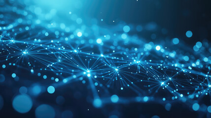 Luminous blue network connection with sparkling dots background.