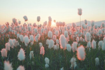 Cortaderia pampas grass is characterized by its aesthetic natural landscape, featuring dry leaves, reed stems, and fluffy plant blossoms