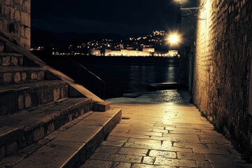 Fototapeta premium Dubrovnik Night. Romantic Cityscape by the Sea in Croatia
