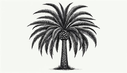 Obraz premium Detailed black and white palm tree sketch on a light background