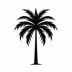 Stylized black silhouette of a palm tree on a white background