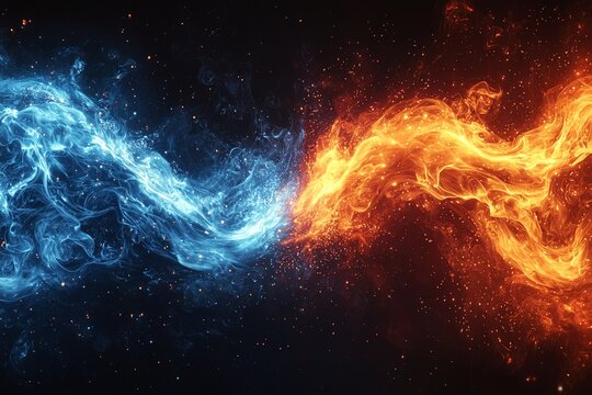 Versus background design in abstract style. banner Announcement of two fighters. Blue cold VS red fire. Competition vs match game, martial battle vs sport