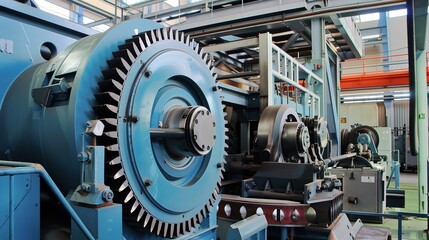 An up-close view of the hand upkeep of machine components with a large industrial background area for text usage, Generative AI.