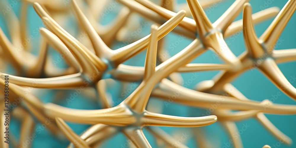 Poster abstract close-up interconnected golden nodes form a complex network of lines and curves