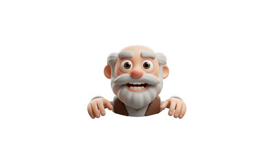 Fototapeta premium Ultra-Realistic 3D Cartoon Grandfather Icon: Perfectly Lit, Hyper-Detailed, White Background