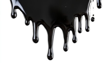 Black liquid paint dripping, white background