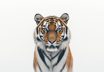 Fototapeta premium Majestic Tiger Staring Intently Against a Soft White Background