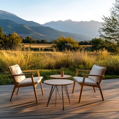 outdoor seating area with mountain views