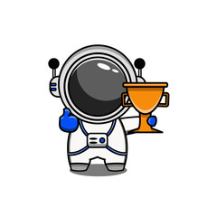 Cute Astronaut Holding a Trophy and Giving a Thumbs Up, Adorable Space-Themed Illustration for Achievement and Success Concepts.