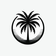 Stylized palm tree logo, circular design, minimalistic style, tropical aesthetic