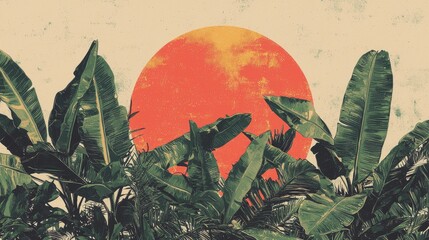A modern bohemian floral illustration featuring abstract tropical leaves serves as a sophisticated nature-inspired design available as stock