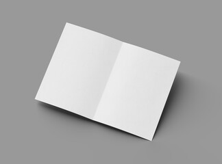 3d rendered image of an A4 sheet with a parallel bend in the center isolated on a light grey background