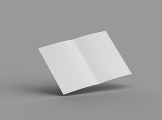 3d rendered image of an A4 sheet with a parallel bend in the center isolated on a light grey background