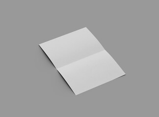 3d rendered image of an A4 sheet with a parallel bend in the center isolated on a light grey background