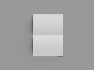 3d rendered image of an A4 sheet with a parallel bend in the center isolated on a light grey background