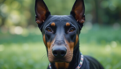 Alert Doberman Pinscher Close-Up in Outdoor Setting