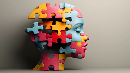Whimsical conceptual image of a child s head composed of colorful puzzle pieces glowing with an aura of creativity and innovation