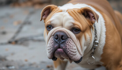 Adorable Bulldog Close-Up with White and Brown Fur