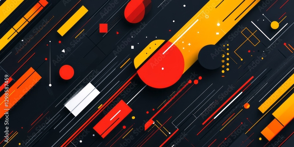 Poster abstract geometrical composition features lines circles and diagonal stripes