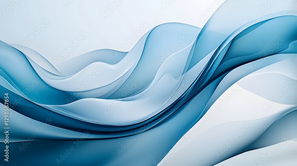 Poster abstract flowing blue and white layered shapes creating a soft visual