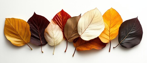 colorful autumn leaves on white background