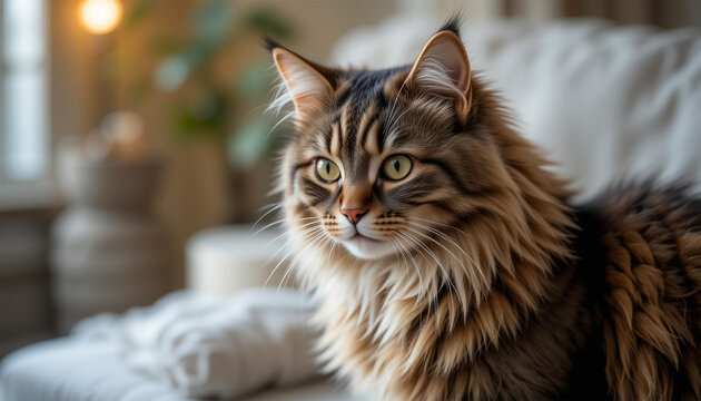 Majestic Long-Haired Cat with Striking Green Eyes