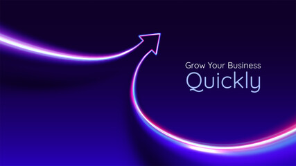 Neon arrow up. Red blue arrow with lights trails. Futuristic 3D style. Business, personal growth, quick result. Innovation technology and finance. © Yuri Hoyda