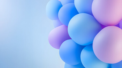 Fototapeta premium Abstract arrangement of colorful bright balloons in a minimalist style, soft gradient background with atmospheric lighting, creating a dreamy and playful atmosphere with a bokeh effect.