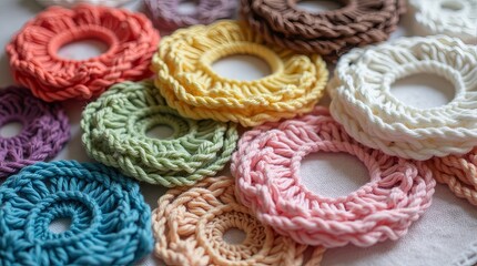 Obraz premium A bunch of colorful crochet items are displayed on a table