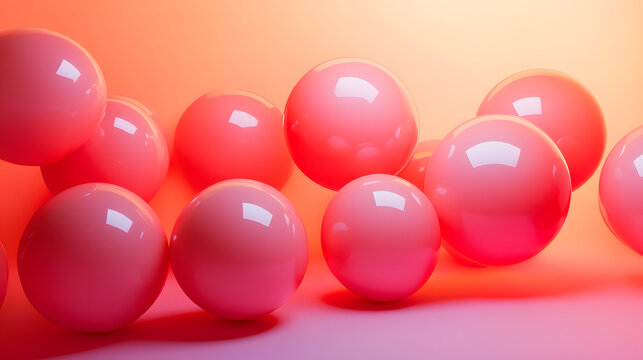 Abstract bright balloons in a minimalist design with a gradient background, soft bokeh, and atmospheric lighting, creating a festive and joyful mood for events and celebrations.