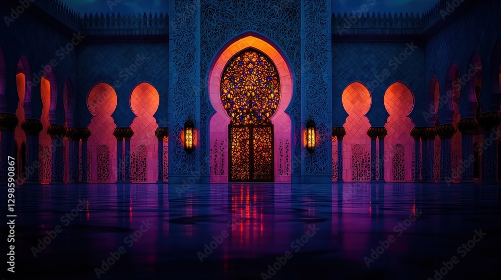 Poster elegant lanterns symmetrically placed in a beautiful architectural setting