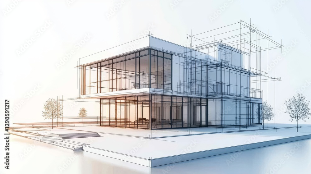 Poster a white background is used to display the architectural design and perspective of a modern building,