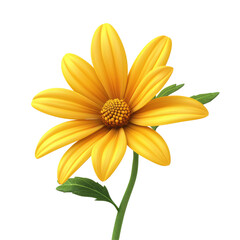Obraz premium Vibrant Close-Up Illustration of a Single Yellow Flower with Delicate Petals and Lush Green Leaves