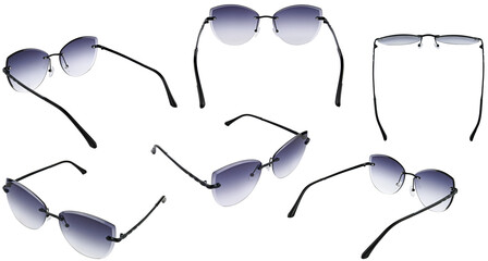 Set black sunglasses with gradient lenses isolated on a transparent background. Full depth of field.