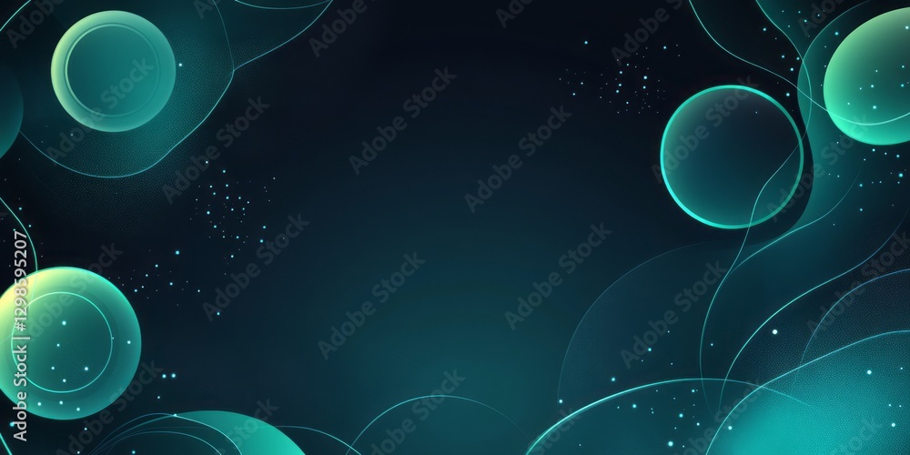 Poster abstract teal background with glowing orbs and subtle lines