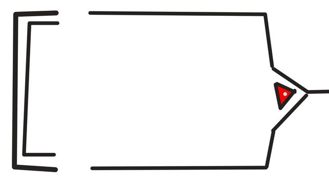 The frame consists of angular lines, brackets and a triangular red stone.