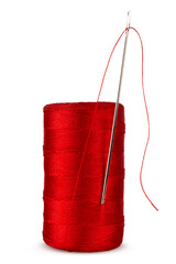 Spool of thread and needle isolated on white or transparent background
