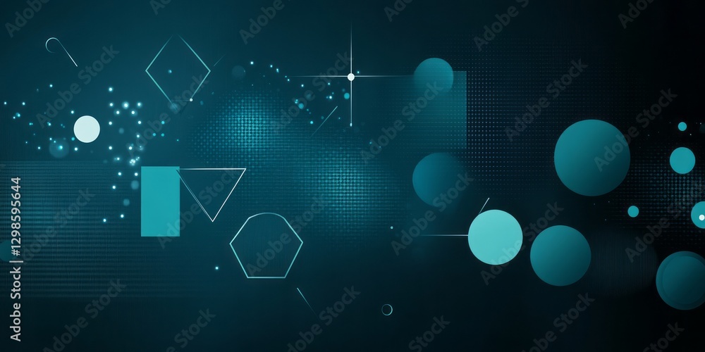 Poster Geometric shapes float in a deep teal textured abstract space