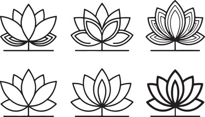 Lotus editable flat stroke line art icon set, Outline of lotus flower. Vector illustration on a white background.