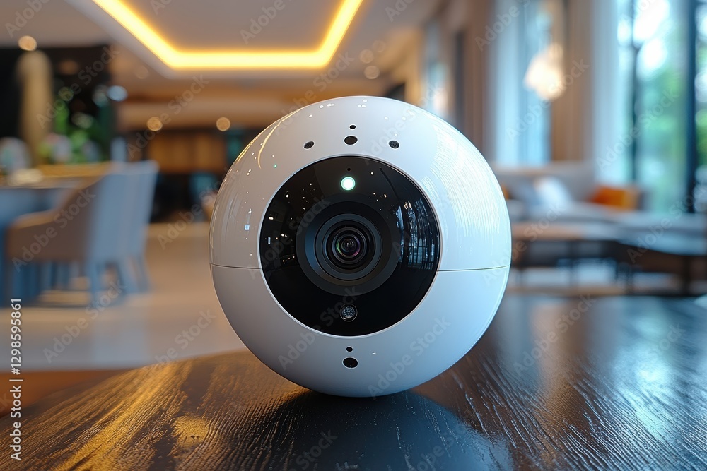 Aufkleber video camera with motion detection capability in a modern indoor setting