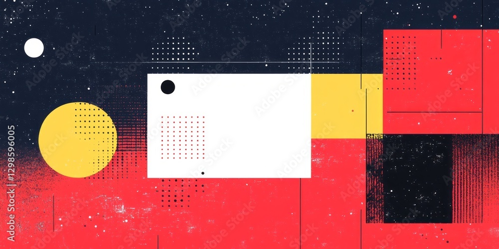 Poster abstract geometric composition featuring circles squares and halftone patterns