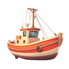 Cartoon Cute Sustainable Fishing Boat Design Illustrating Element of Marine Life in Vibrant Colors for Kids' Content